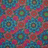 Coton imprimé mandala corail, bleu et rose