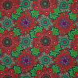 Coton imprimé mandala rouge, vert et bleu