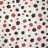 Coton imprimé marguerite noir et rouge fond blanc