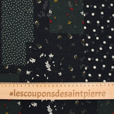 Mousseline imprimée patch fleurs et cœurs fond noir