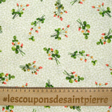 Coton imprimé bouquets en fraise vert et blanc
