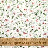 Coton imprimé envole céleste rose et vert fond blanc