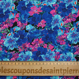 Coton imprimé bouquet flamboyant bleu fond noir