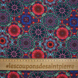 Coton imprimé kaléidoscope floral vert et fuchsia