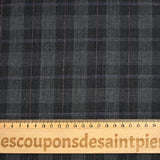 Tissu tailleur 100% laine carreaux fenêtre violet et rouge fond gris