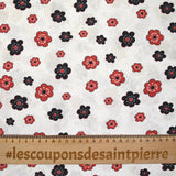 Coton imprimé marguerite noir et rouge fond blanc