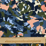 Viscose imprimée camouflage vert, rose et bleu