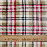 Polaire doudou imprimée tartan rouge et beige fond blanc