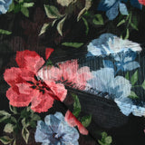 Mousseline crinkle polyester imprimé bucolique fond noir
