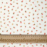 Coton imprimé cueillette de fraises fond blanc