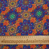 Indigo, green and orange mandala printed cotton