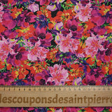 Coton imprimé bouquet flamboyant rose fond noir