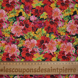 Coton imprimé bouquet flamboyant jaune et rouge fond noir