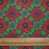 Coton imprimé mandala rouge, vert et bleu