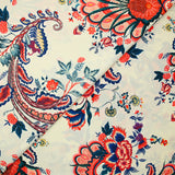 Chinese Crêpe Print Paisley Orange Ecru background