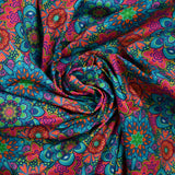 Coral, blue and pink mandala printed cotton