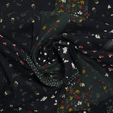 Mousseline imprimée patch fleurs et cœurs fond noir