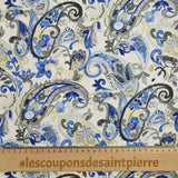 Polycoton imprimé cachemire bleu, beige et gris