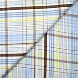 Coton imprimé à carreaux bleu, jaune et marron