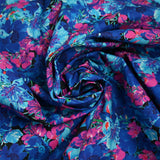 Coton imprimé bouquet flamboyant bleu fond noir