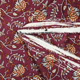 Coton indien imprimé Amayra blanc et rouille fond grenat