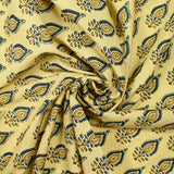 Coton indien imprimé Chennai bleu et ocre fond beige