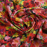 Coton imprimé bouquet flamboyant jaune et rouge fond noir