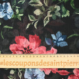 Mousseline crinkle polyester imprimé bucolique fond noir