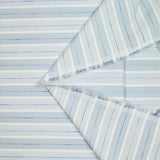 Popeline polycoton jacquard rayure blanche, gris-bleue et bleue marine doupionnée