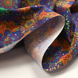 Indigo, green and orange mandala printed cotton