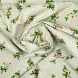 Coton imprimé bouquets en fraise vert et blanc