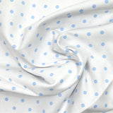 Piqué de coton imprimé pois bleu fond blanc