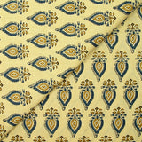 Coton indien imprimé Chennai bleu et ocre fond beige
