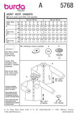 Patron Burda n°5768 : Veste