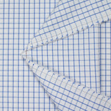 Popeline polycoton tissée-teinte à carreaux Arthur bleu fond blanc