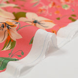 Viscose imprimée fleurs bucolique vert et orange fond rose