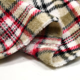 Polaire doudou imprimée tartan rouge et beige fond blanc