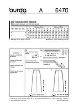 Patron Burda n°6470 : Pantalon jambes droites