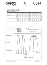 Patron Burda n°6544:  Pantalon jambes amples