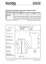 Patron N°6608 Burda : Veste sans fermeture