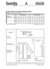 Patron N°6608 Burda : Veste sans fermeture