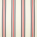 Gabardine 100% coton rayure bleu marine et rouge fond blanc cassé