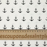 Coton imprimé ancre marine noire fond blanc