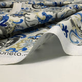 Polycoton imprimé cachemire bleu, beige et gris
