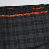 Tissu tailleur 100% laine carreaux fenêtre violet et rouge fond gris