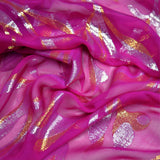 Mousseline de Soie dévorée Tlija or et argent fond fuchsia