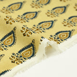 Coton indien imprimé Chennai bleu et ocre fond beige