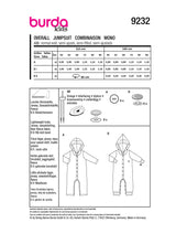 Patron Burda Enfant n°9232 : Combinaison
