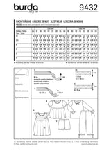 Patron n°9432 : Pyjamas, Vêtements de nuit