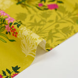 Popeline de coton imprimée fleur ornementale fuchsia fond anis